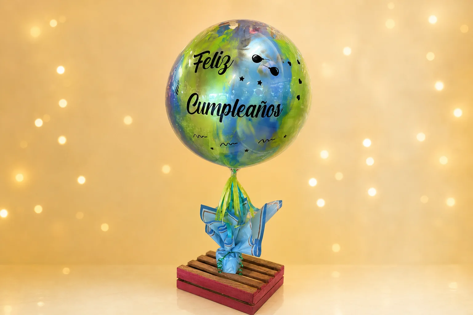 Globo burbuja de Feliz Cumpleaños en fotografía horizontal