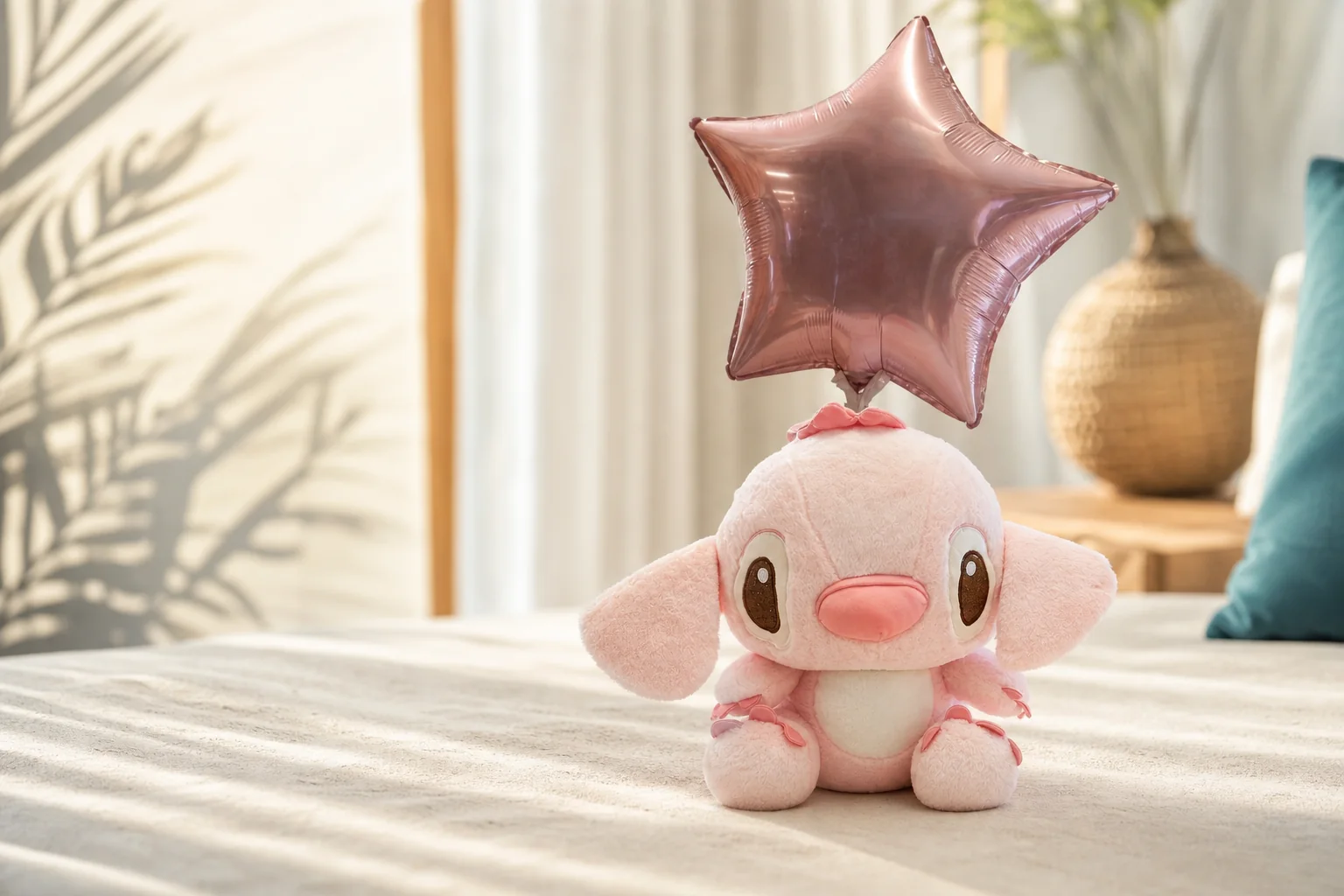 Peluche rosa con globo estrella para sorpresa en hotel de Cancún